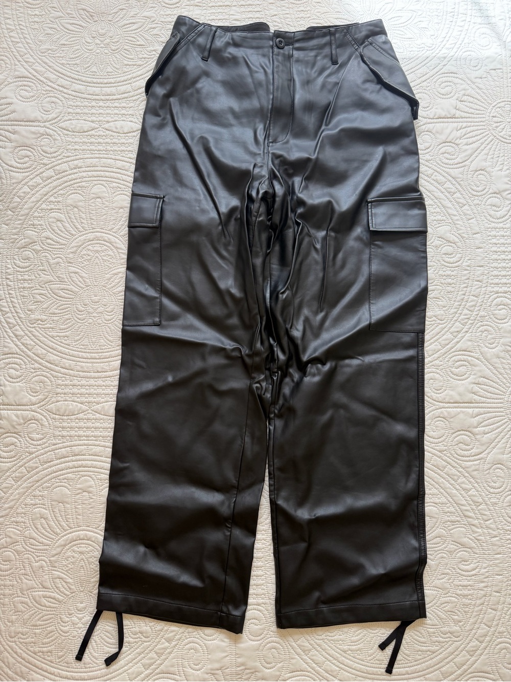 Women’s Black Faux Leather Cargo Pants